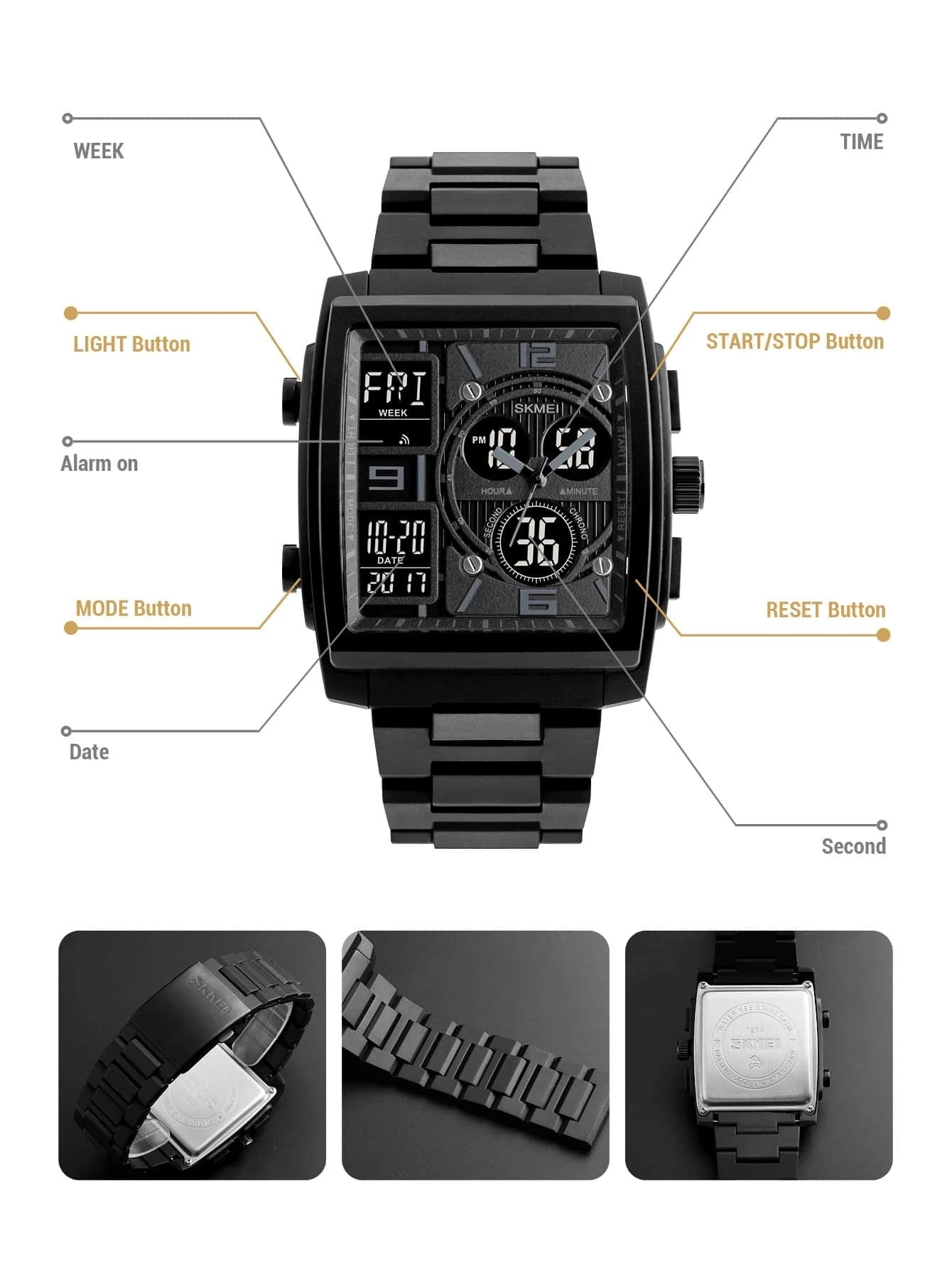 RELOJ SKMEI IMPERMEABLE RECTANGULO