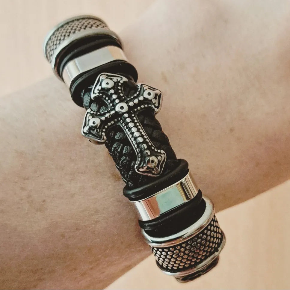 PULSERA CRUZ DOBLE TEJIDO