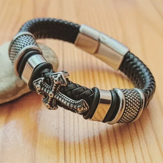 PULSERA CRUZ DOBLE TEJIDO