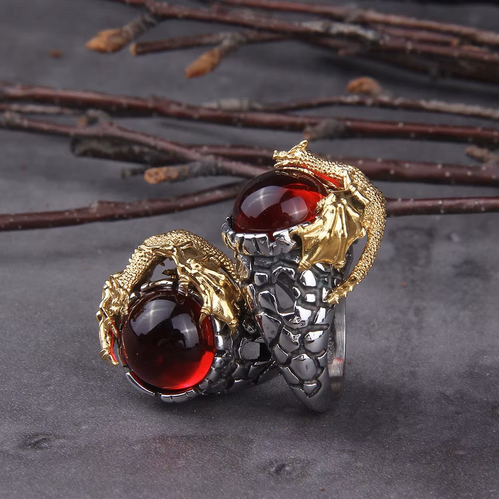 ANILLO CON PIEDRA Y DRAGON