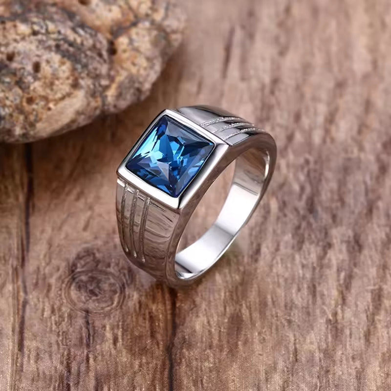 ANILLO PLATEADO PIEDRA AZUL