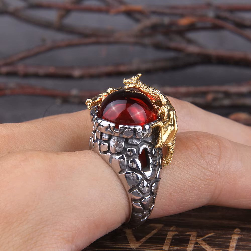 ANILLO CON PIEDRA Y DRAGON