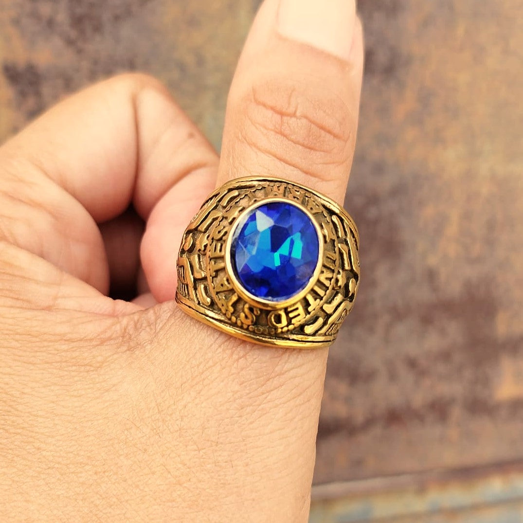 ANILLO ARMY DORADO PIEDRA AZUL