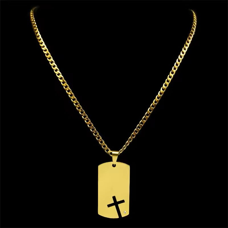 COLLAR PLACA CRUZ DIAMANTE