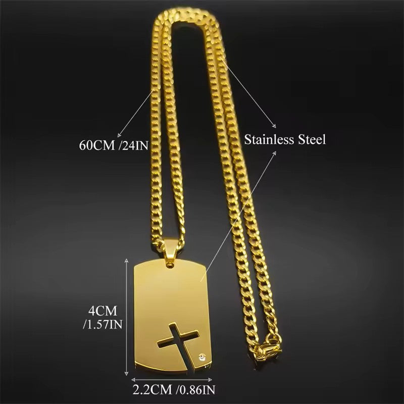 COLLAR PLACA CRUZ DIAMANTE