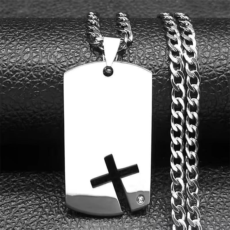 COLLAR PLACA CRUZ DIAMANTE