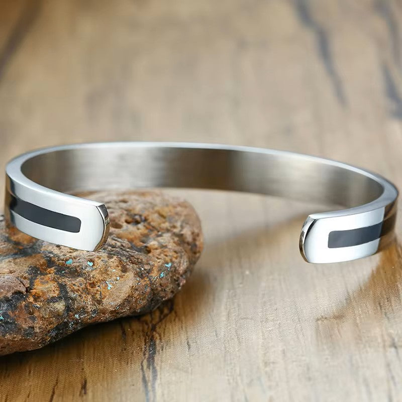 PULSERA PLATEADA FRANJA NEGRA