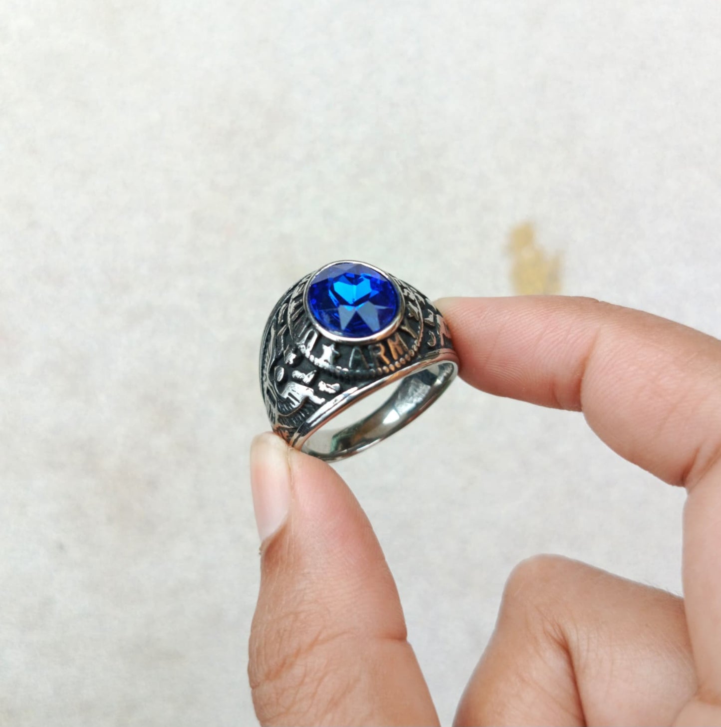 ANILLO ARMY PLATEADO PIEDRA AZUL