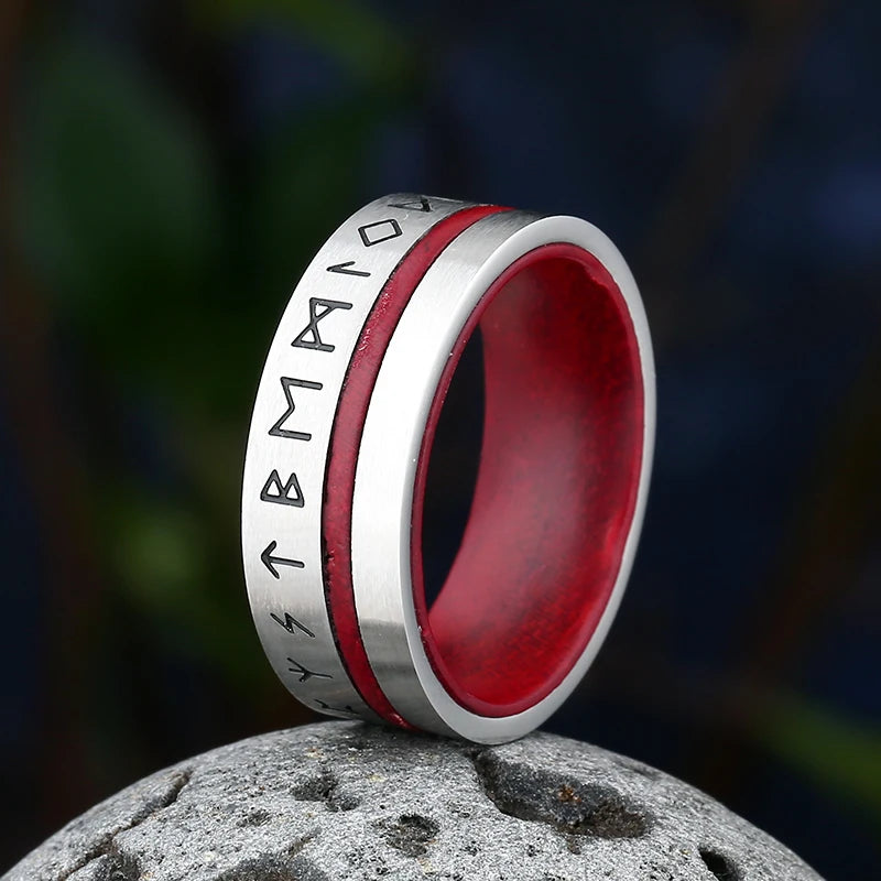 ANILLO VIKINGO ROJO Y PLATEADO