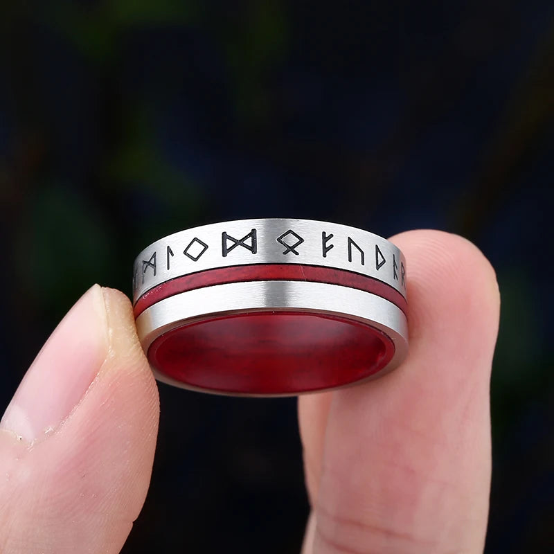 ANILLO VIKINGO ROJO Y PLATEADO
