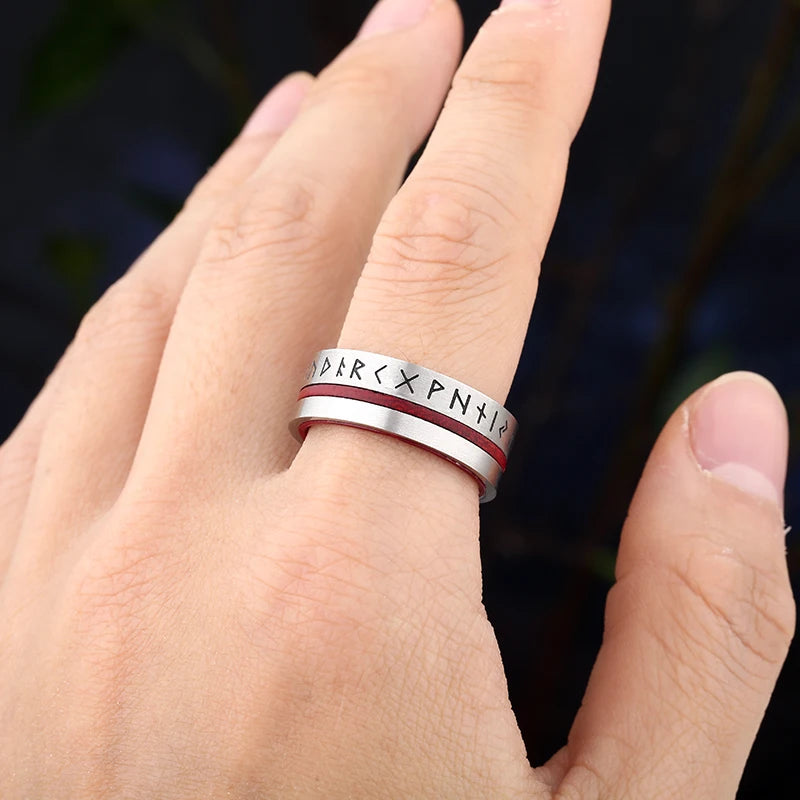 ANILLO VIKINGO ROJO Y PLATEADO