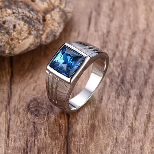 ANILLO PLATEADO PIEDRA AZUL