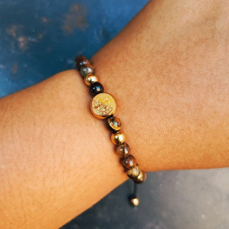 PULSERA SAN BENITO DORADO CON MARRON