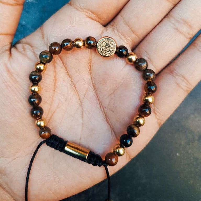 PULSERA SAN BENITO DORADO CON MARRON
