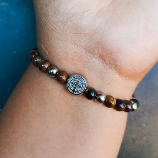 PULSERA SAN BENITO PLATEADA CON MARRON