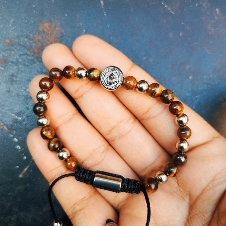 PULSERA SAN BENITO PLATEADA CON MARRON