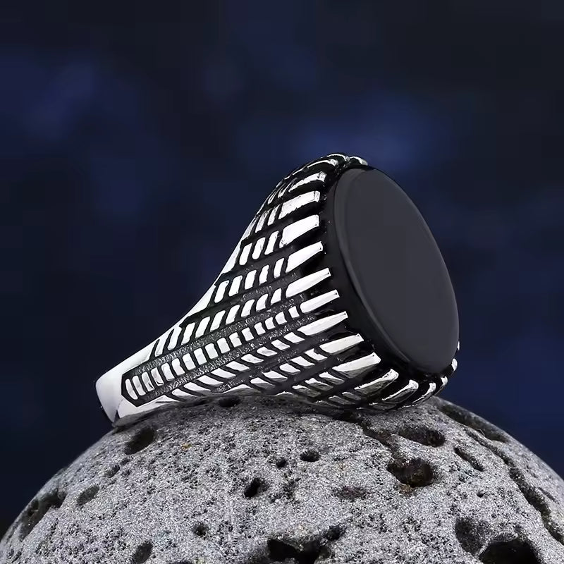 ANILLO PIEDRA NEGRO OVALADO