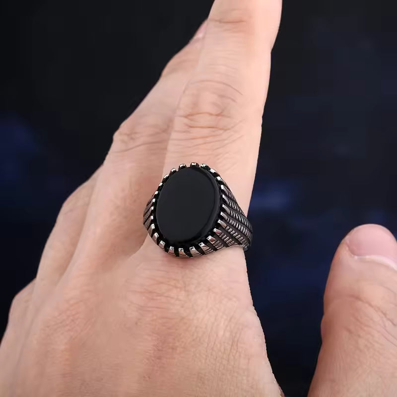 ANILLO PIEDRA NEGRO OVALADO