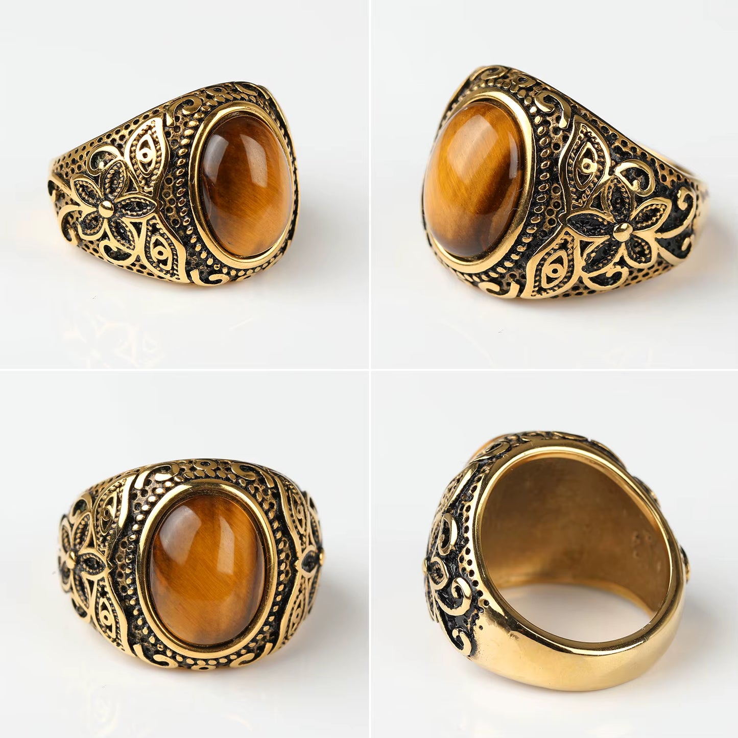 ANILLO CON PIEDRA Y BANDA DE FLOR