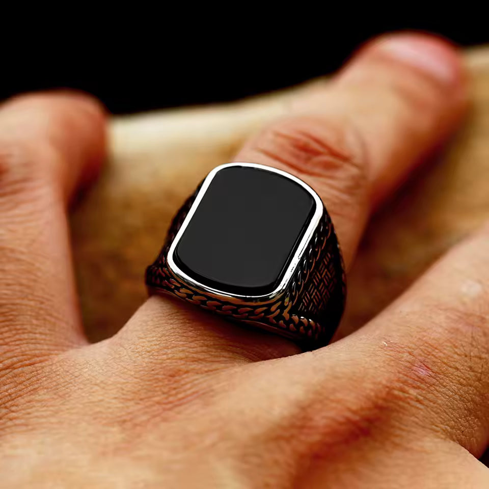 ANILLO PIEDRA NEGRA RECTANGULAR