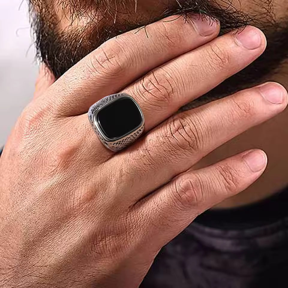 ANILLO PIEDRA NEGRA RECTANGULAR