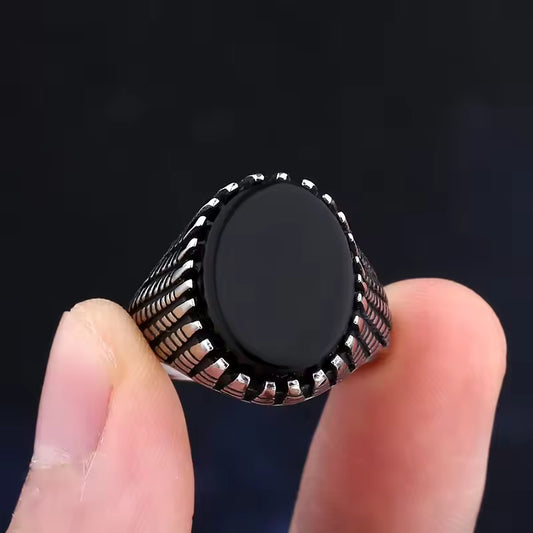 ANILLO PIEDRA NEGRO OVALADO