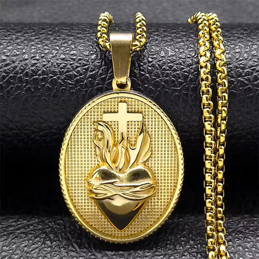 COLLAR CORAZON DE JESUS DORADO