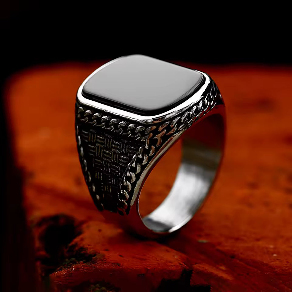 ANILLO PIEDRA NEGRA RECTANGULAR