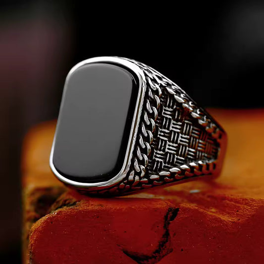 ANILLO PIEDRA NEGRA RECTANGULAR