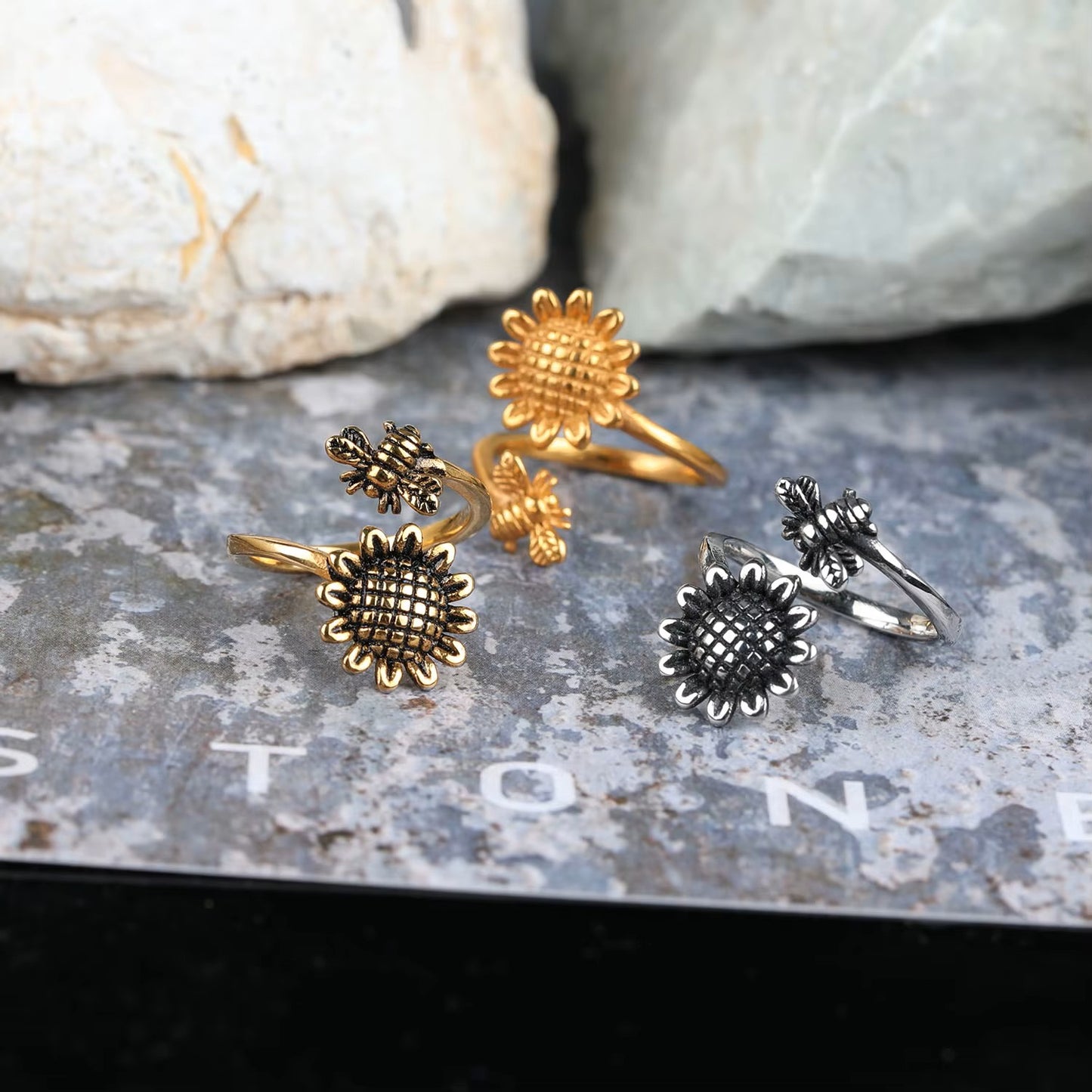 ANILLOS FLOR Y ABEJA
