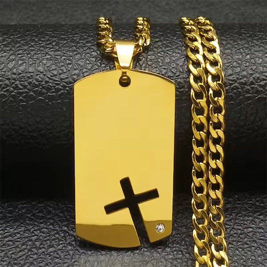 COLLAR PLACA CRUZ DIAMANTE