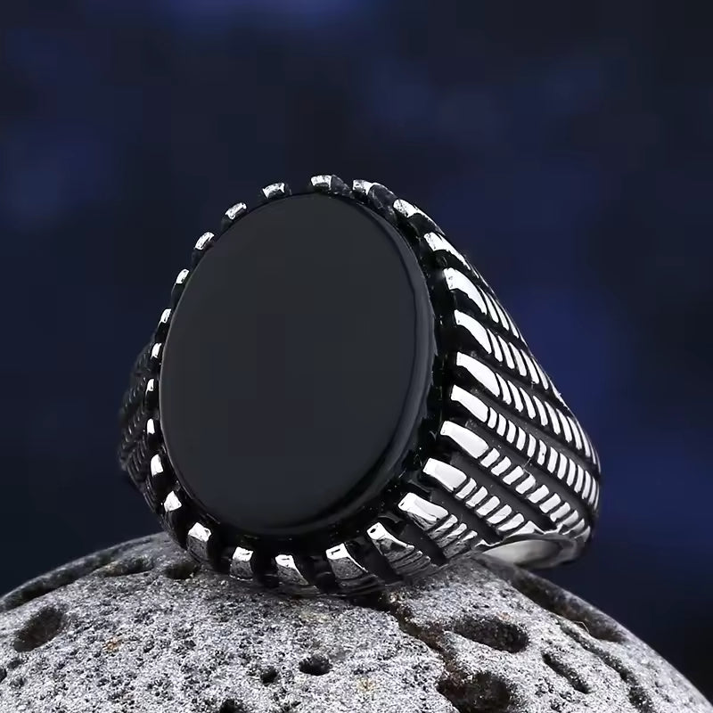 ANILLO PIEDRA NEGRO OVALADO