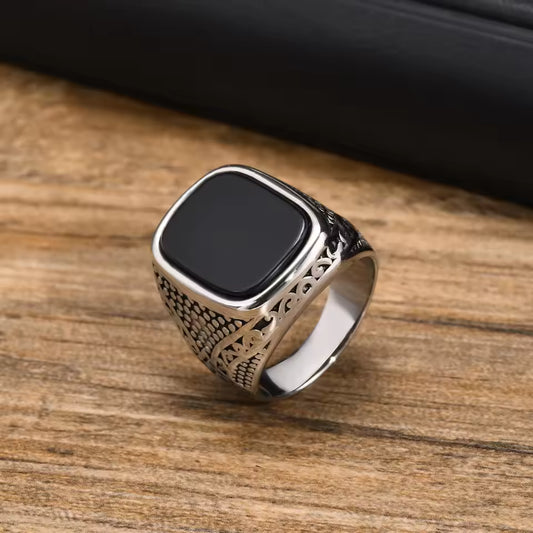 ANILLO PIEDRA NEGRA RECTANGULAR