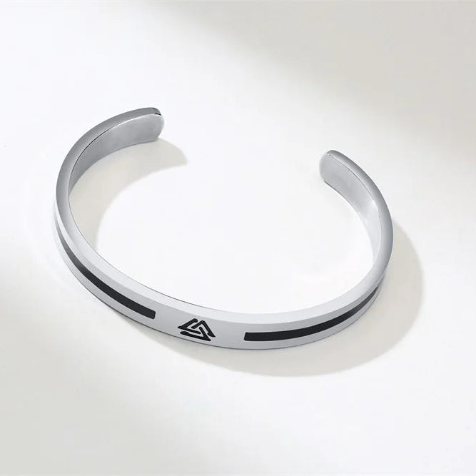 PULSERA PLATEADA FRANJA NEGRA VIKINGA
