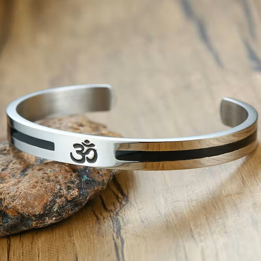 PULSERA PLATEADA FRANJA NEGRA