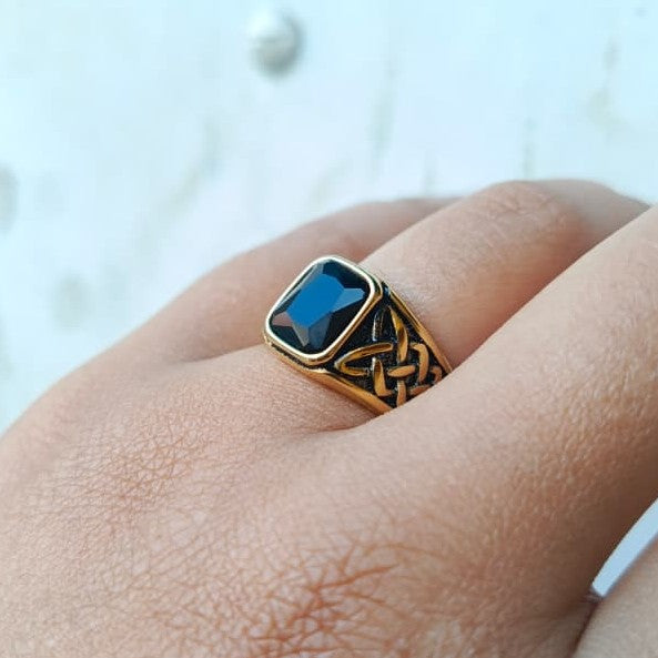 ANILLO VIKINGO CON PIEDRA NEGRA