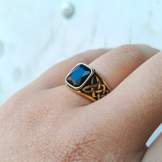 ANILLO VIKINGO CON PIEDRA NEGRA