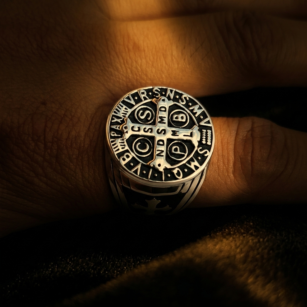 ANILLO SAN BENITO ABAD PLATEADO