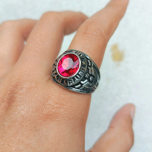 ANILLO ARMY PLATEADO PIEDRA ROJA