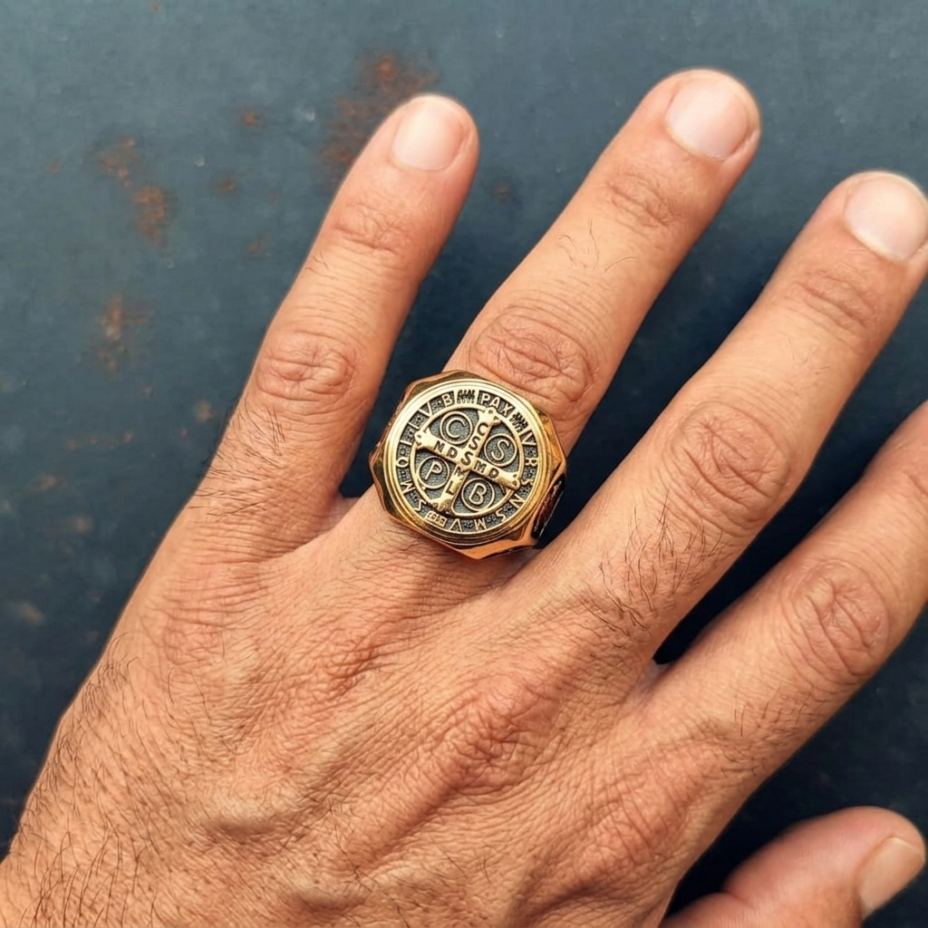 ANILLO SAN BENITO DORADO CUADRADO