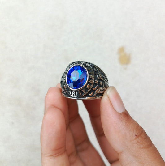 ANILLO ARMY PLATEADO PIEDRA AZUL